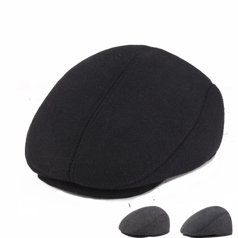 Men Winter Woolen Flat Cap With Ear Flaps Thickened Warm Fleece Lined Newsboy Beret Hat Casual Cabbie Ivy Cap For Father