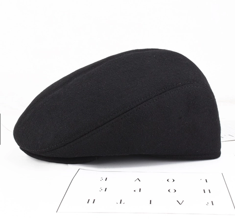 Men Winter Woolen Flat Cap With Ear Flaps Thickened Warm Fleece Lined Newsboy Beret Hat Casual Cabbie Ivy Cap For Father