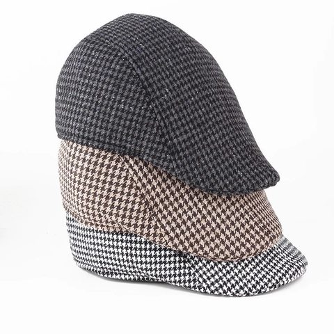Vintage British Style Men Polyester Plaid Herringbone Beret Hat For Autumn Winter Warm Newsboy Cap Ivy Cap Gentleman Hat