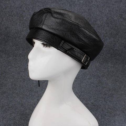 Women Printed Faux Leather Beret And Bucket Hat Vintage Solid Color Painter Cap PU Leather Fashion Headwear For Autumn