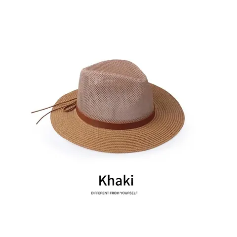 Chapeau de Cowboy en Paille de Maille Respirant Hommes Femmes Protection Solaire Été Bord Large Fedora Chapeau de Plage
