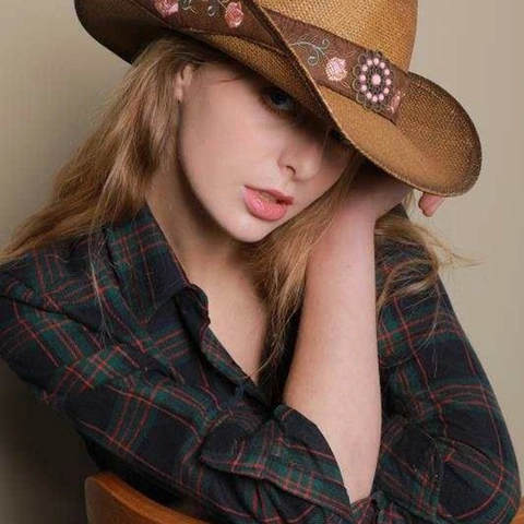 Cappello da Cowboy Western in Paglia di Carta per Donna Con Ricamo Floreale Decorazione con Perline Falda Larga Parasole Spiaggia Estate