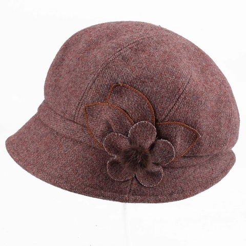 Women Vintage Woolen Felt Cloche Hat Floral Decor With Faux Fur Pompom Warm Winter Bucket Hat Elegant Church Fedora Hat