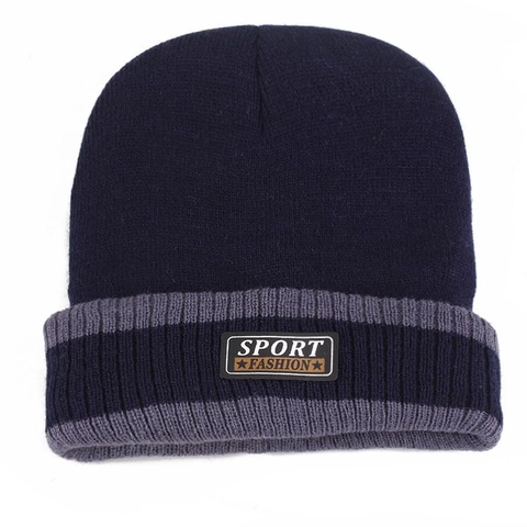 Bonnet d'Hiver pour Homme Couleur Unie Tricoté Chaud Doublé de Polaire Bonnet de Ski Épais Coupe-Vent Sport de Plein Air