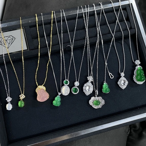 925 Sterling Silver Chalcedony Agate Pendant Necklace For Women New Chinese Style Gourd Ruyi Rhinestone Elegant Jewelry Gift
