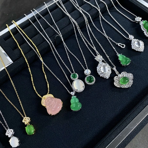 925 Sterling Silver Chalcedony Agate Pendant Necklace For Women New Chinese Style Gourd Ruyi Rhinestone Elegant Jewelry Gift
