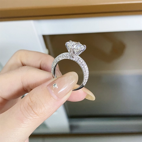 D Color Moissanite Ring 925 Sterling Silver Round Brilliant Cut Sparkling Rhinestone Engagement Wedding Ring For Women Jewelry