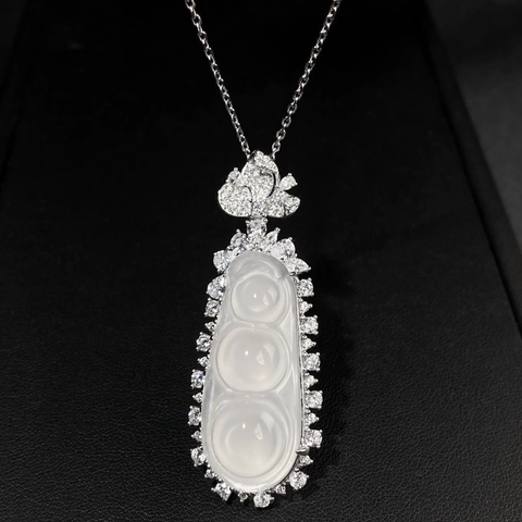 Vintage S925 Silber Natürliche Chalcedon Bohne Anhänger Halskette Für Damen Strass Eingelegt Edelschmuck Geschenk