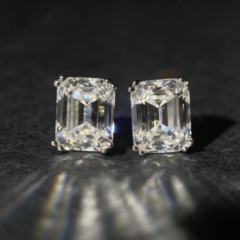 925 Sterling Silver Emerald Cut Moissanite Stud Earrings For Women Minimalist D Color Moissanite Geometric Earring Jewelry