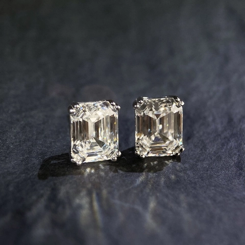 925 Sterling Silver Emerald Cut Moissanite Stud Earrings For Women Minimalist D Color Moissanite Geometric Earring Jewelry