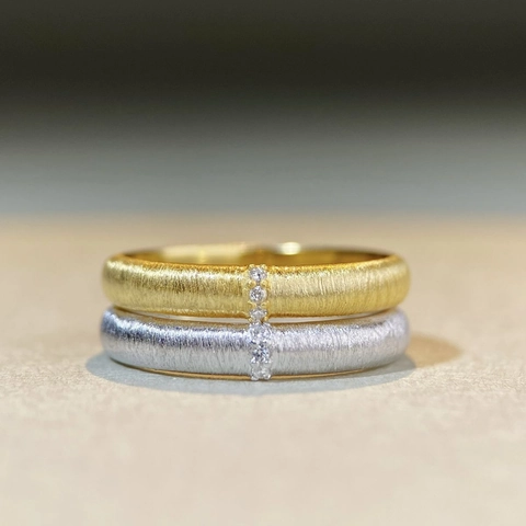 925 Sterling Silver Brushed Ring With Rhinestone Inlay Minimalist Matte Gold Silver Band For Women Wedding Jewelry Gift