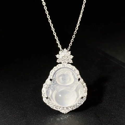 Collar con Colgante de Buda de Calcedonia de Plata de Ley S925 para Mujer Elegante Joyería con Incrustaciones