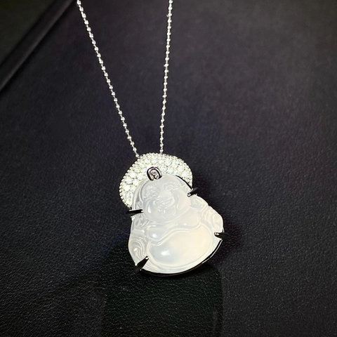 Collar Con Colgante de Buda Maitreya de Plata de Ley 925 Para Mujer Calcedonia Blanca Con Strass Incrustado Joyería Tradicional Elegante