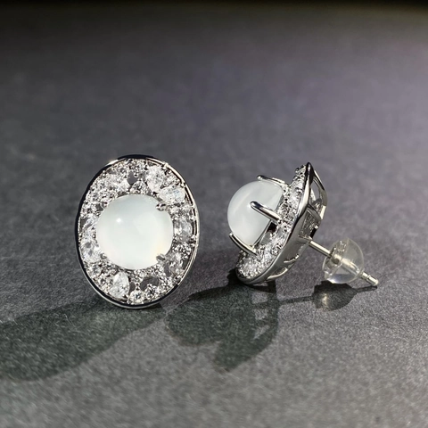 Elegante Kupfer Oval Ohrstecker Mit 925 Sterling Silber Stift Eingelegt Strass Chalzedon Schmuck Für Damen Einfaches Geschenk