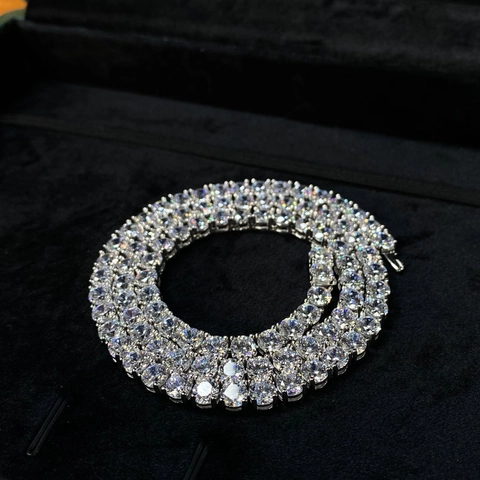 925 Sterling Silver Moissanite Tennis Chain Necklace For Women Single Row D Color Hiphop Fashion Jewelry Round Cut Gift Necklace