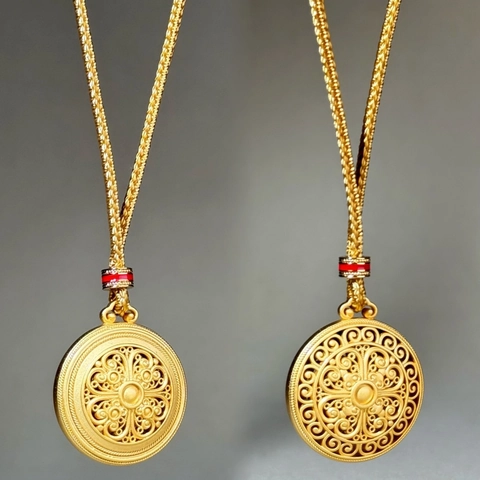 Chinese Style Copper Rhinestone Pendant Necklace Unisex Gourd Buddha Lucky Round Hollow Necklace Adjustable Rope Chain Jewelry