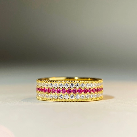 Luxuriös 925 Sterlingsilber Gold Beschichtet Rot Strass Ewigkeit Ring Für Damen Vintage Klassisch Funkelnd Rose Schmuck Geschenk