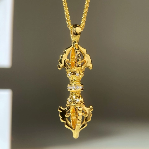 Collana Con Ciondolo Vajra in Rame Placcato Oro Con Strass Gioielli in Stile Religioso Buddista Minimalista Per Uomo Donna