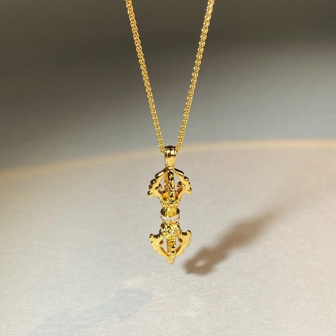 Collana Con Ciondolo Vajra in Rame Placcato Oro Con Strass Gioielli in Stile Religioso Buddista Minimalista Per Uomo Donna
