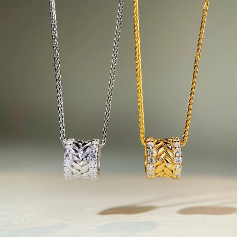 925 Sterling Silver Wheat Ear Necklace For Women Gold Plated Waist Tube Pendant Zirconia Inlaid Commuting Fashion Jewelry