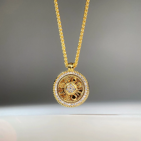 Vintage Vergoldete Kupfer Kompass Anhänger Halskette Mit Strass Mandala Runde Medaille Halsketten Für Damen Mode Schmuck