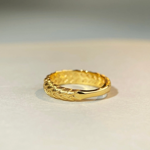 925 Sterling Silver Wheat Ear Ring For Women 18K Gold Plated Braided Brushed Rhinestone Ring Simple Fashion Jewelry Ring