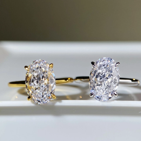 Lussuoso Anello in Argento Sterling 925 Taglio Ovale Ghiaccio Strass per Donna Placcato Oro 18K Fidanzamento Matrimonio Gioielli