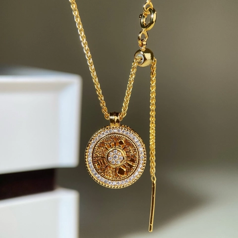 Vintage Vergoldete Kupfer Kompass Anhänger Halskette Mit Strass Mandala Runde Medaille Halsketten Für Damen Mode Schmuck