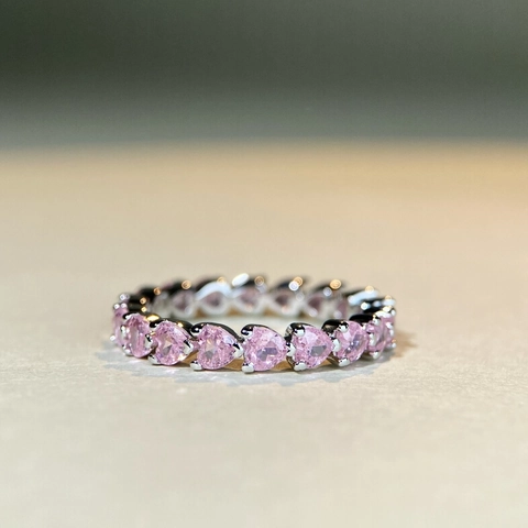 Anello a Fila di Cuori in Argento Sterling 925 per Donna con Strass Rosa Anello Eternity Impilabile Gioielli Stile Dolce e Fresco