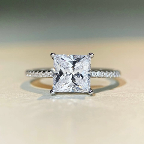 925 Sterling Silver Moissanite Ring Princess Cut Square Rhinestone Engagement Jewelry For Women Square Geometric Finger Ring
