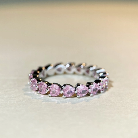 Anello a Fila di Cuori in Argento Sterling 925 per Donna con Strass Rosa Anello Eternity Impilabile Gioielli Stile Dolce e Fresco