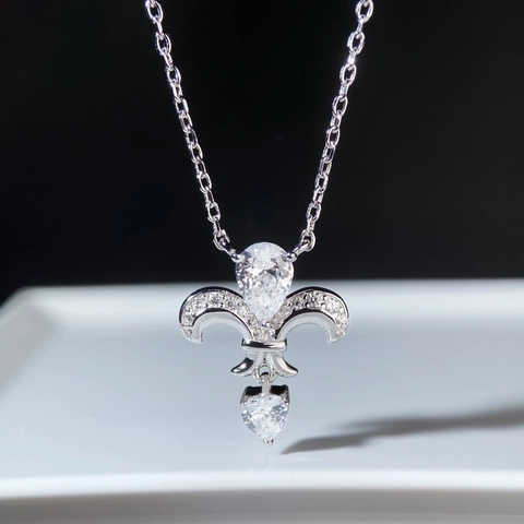 S925 Sterlingsilber Fleur De Lis Anhänger Halskette Mit Birnen Herz Strass 18K Vergoldet Vintage Luxus Damen Schmuck