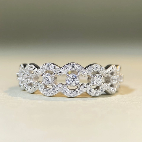 Luxury 925 Sterling Silver Hollow Lace Wave Ring For Women Palace Style Zirconia Inlaid Wedding Statement Band Jewelry