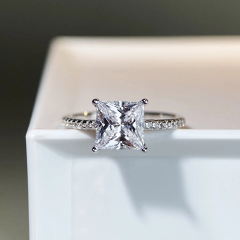 925 Sterling Silver Moissanite Ring Princess Cut Square Rhinestone Engagement Jewelry For Women Square Geometric Finger Ring
