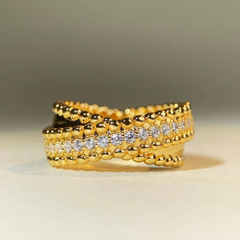 Elegante Anello Perlato Incrociato per Uomo e Donna in Rame con Strass Anello Semplice Gioielli da Pendolare alla Moda