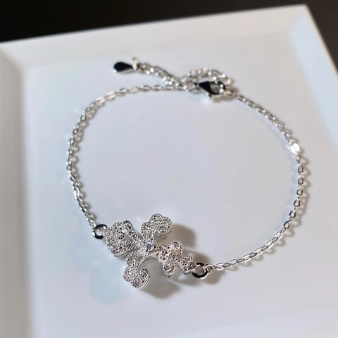925 Sterlingsilber Fleur de Lis Schmuckset für Damen Pave Strass Halskette Ohrringe Armband Hohl Vintage Schmuck