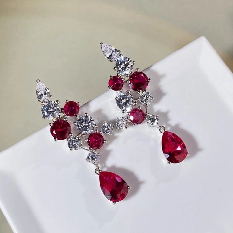 Orecchini a Goccia d'Acqua in Argento Sterling 925 per Donna Corindone Rosso Zirconia Orecchini Pendenti per Matrimonio Banchetto Gioielli Regalo