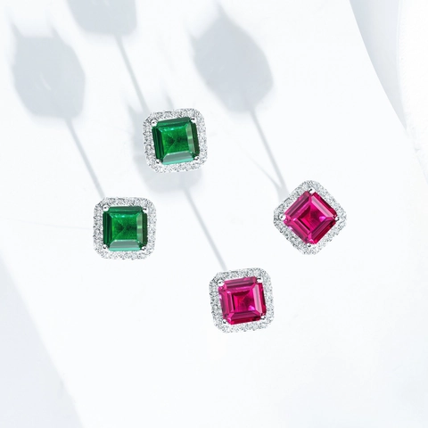Elegant 925 Sterling Silver Emerald Cut Zirconia Stud Earrings For Women Square Halo Gemstone Ear Jewelry Luxury Party Accessories