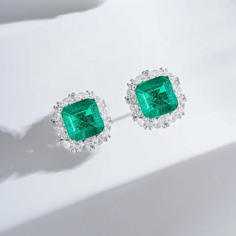 Lussuosi Orecchini a Lobo con Zirconia Verde Taglio Smeraldo Argento Sterling 925 Orecchini Halo Donna Gioielli Vintage