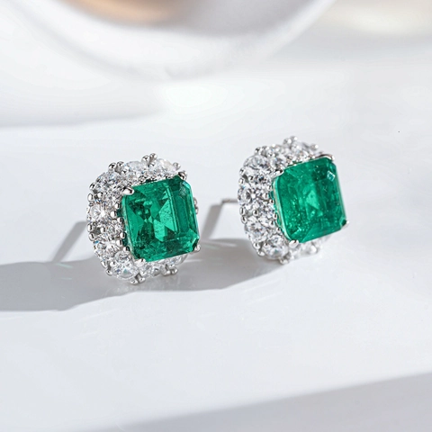 Lussuosi Orecchini a Lobo con Zirconia Verde Taglio Smeraldo Argento Sterling 925 Orecchini Halo Donna Gioielli Vintage