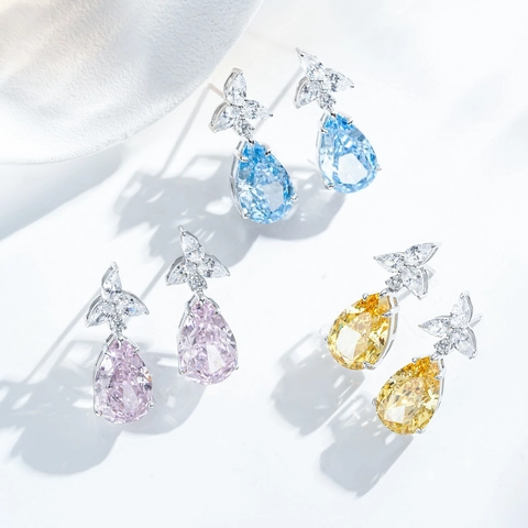 Lussuosi Orecchini a Goccia d'Acqua in Argento Sterling 925 per Donna Taglio a Pera Strass Orecchini Pendenti Gioielli