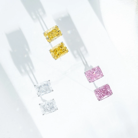 Orecchini a Bottone in Argento Sterling 925 Con Strass Taglio Radiant Geometrici Gioielli Quotidiani per Donna