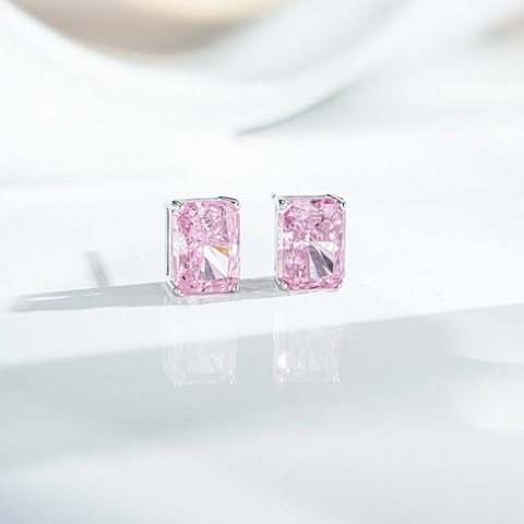 Orecchini a Bottone in Argento Sterling 925 Con Strass Taglio Radiant Geometrici Gioielli Quotidiani per Donna