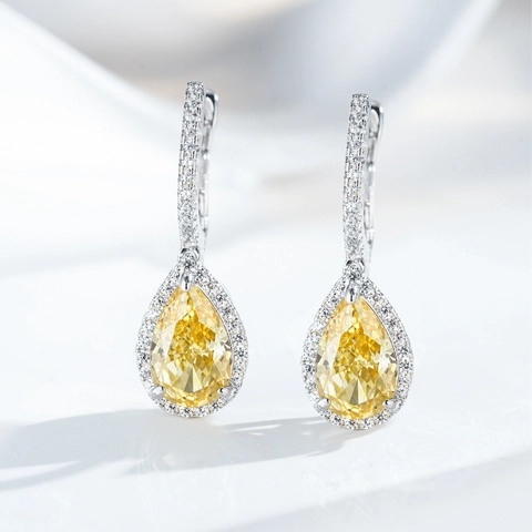Orecchini a Bottone in Argento Sterling S925 a Goccia d'Acqua per Donna Strass Taglio a Pera Elegante Lusso Leggero Gioielli