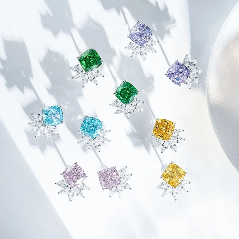 Orecchini a Bottone in Argento Sterling 925 per Donna Taglio Radiant Taglio Cushion Strass Fiore Gioielli di Lusso Geometrici