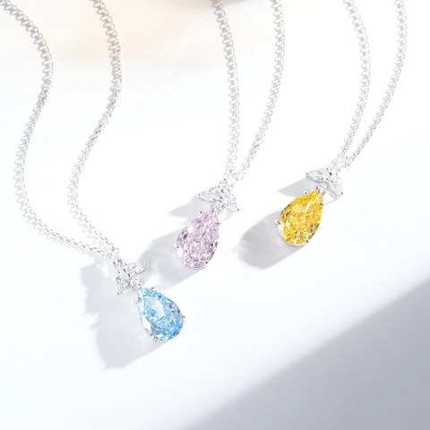 S925 Collar de Pendiente de Forma de Pera de Plata de Ley para Mujer Elegante Diamante de Imitación Gota de Agua Joyería