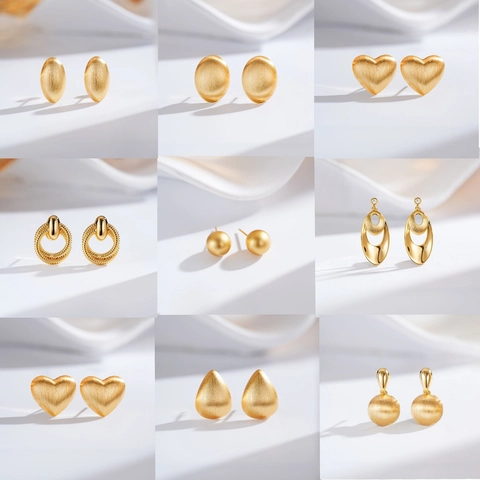 Vintage 24K Gold Plated Copper Earrings With Silver Earring Post Brushed Minimalist Geometric Geometric Hoop Drop Stud Earrings Women Jewelry