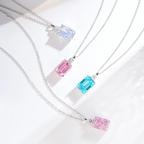 Collar Con Colgante de Plata de Ley 925 Con Strass Corte Esmeralda Para Mujer Joyería Elegante Con Piedra de Color Rectangular