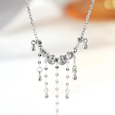 Elegant 925 Sterling Silver Tassel Necklace For Women Brushed Beads Teardrop Pendant Clavicle Chain Minimalist Jewelry Gift