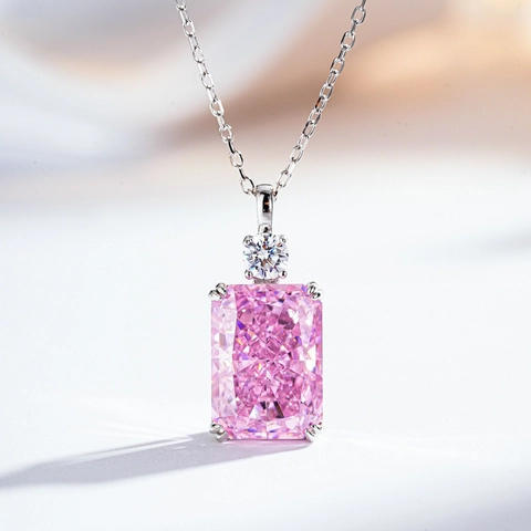 Collar Con Colgante de Plata de Ley 925 Con Strass Corte Esmeralda Para Mujer Joyería Elegante Con Piedra de Color Rectangular